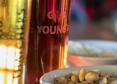 Young's Pint and snacks